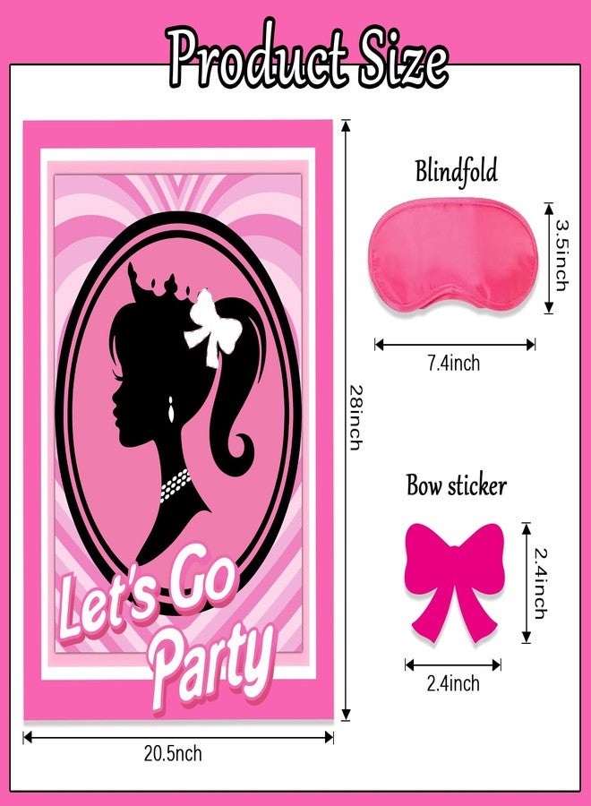 Kooterfun Pink Girl Party Game Decoration Supplies, Cute Princess Pin The Bow on The Head Party Games, Large Poster with 24Pcs Bow Stickers Favors for Kids Girls Birthday Party - Image 3